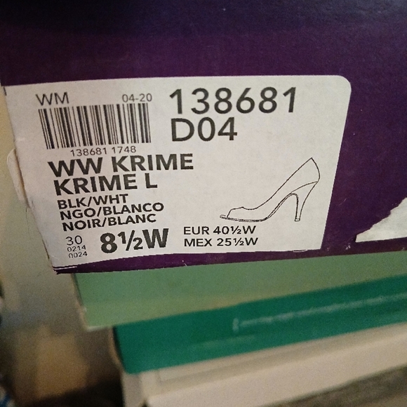 FIONI Clothing Black and White Striped Peep Toe Heels - Picture 2 of 6